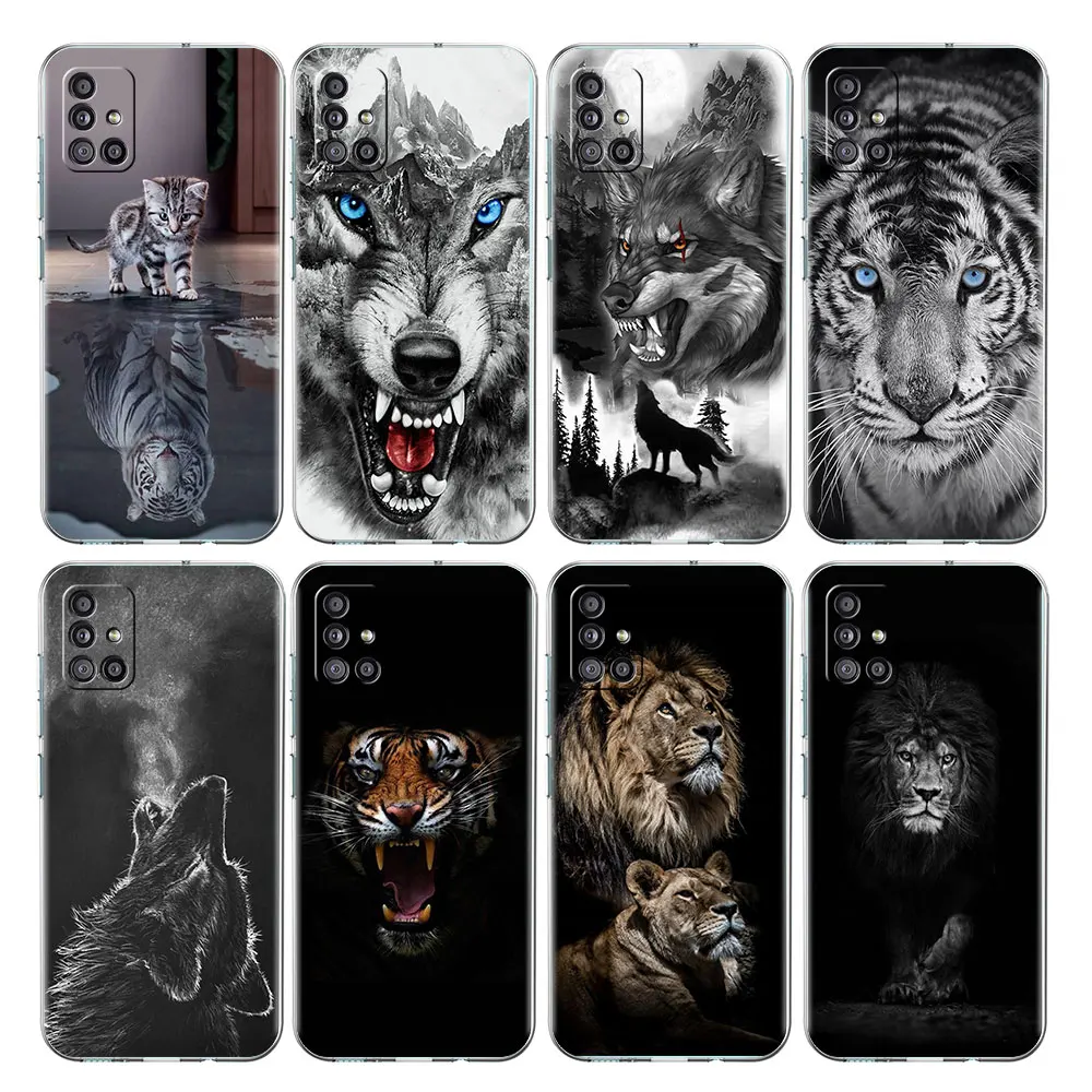 

Clear Case For Samsung Galaxy A52 A12 A51 A32 A21s A71 A32 A22 50 A70 A31 A72 5G Phone Cover Wolf Dog Cat Bird Lion Tiger Animal