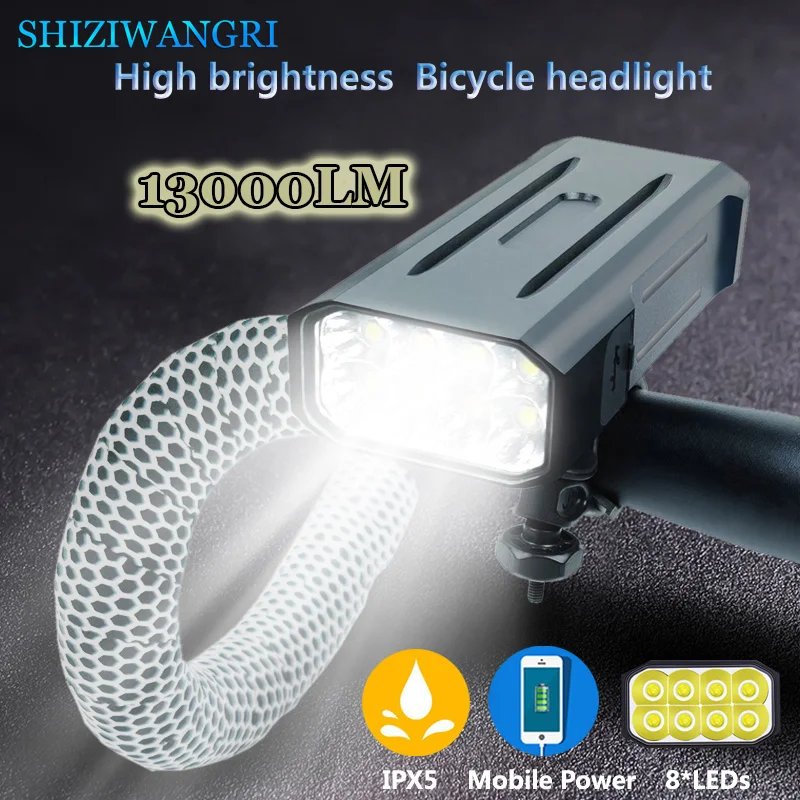 

Waterproof Bicycle Headlights 10000mAh Bike Light USB Rechargeable 13000 Lumens Bicycle Strong Light Flashlight