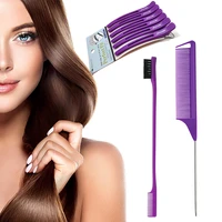 professional hairdressing comb set edge control brush fixed hair clip metal rat tail braiding combs for styling tool