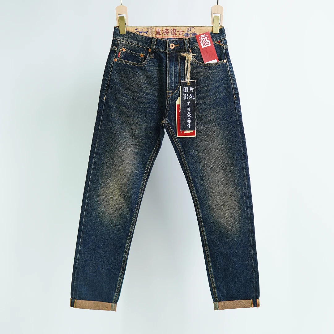 Красные винтажные джинсы 15 унций с узором для мужчин весенние Стрейчевые