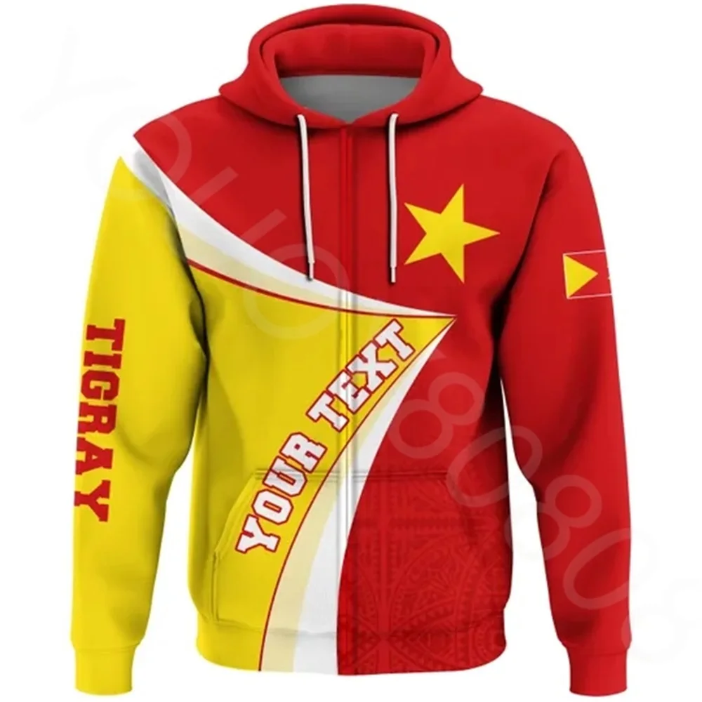 

African Region Country Flag Men's Zip Hoodie Casual Loose Print Hoodie -Tigray Badge Logo Lion Version 06 Zip Hoodie 2022