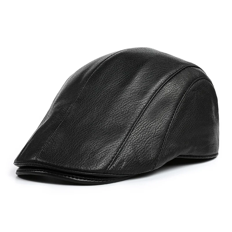 

Genuine Korean Fashion Winter Men's Leather Fitted Beret Caps Middle-Aged Male Casual Outdoor Forward Hat Homber Thin Gorra
