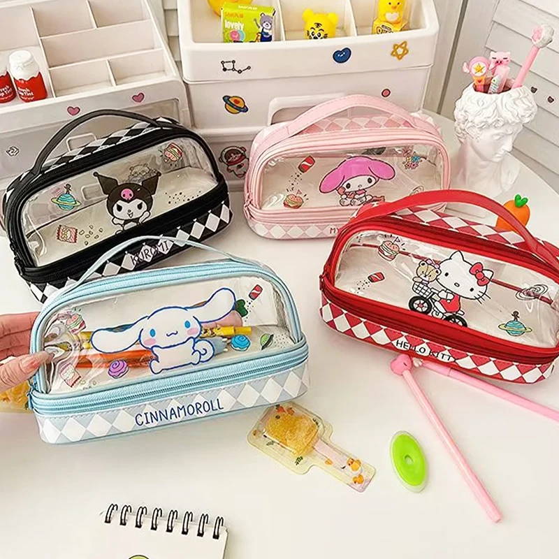 

Sanrio Kawaii Stationery Bag Kuromi Cinnamoroll Cute Student Pen Ruler Stationery Transparency Storage Bag Toys for Girls