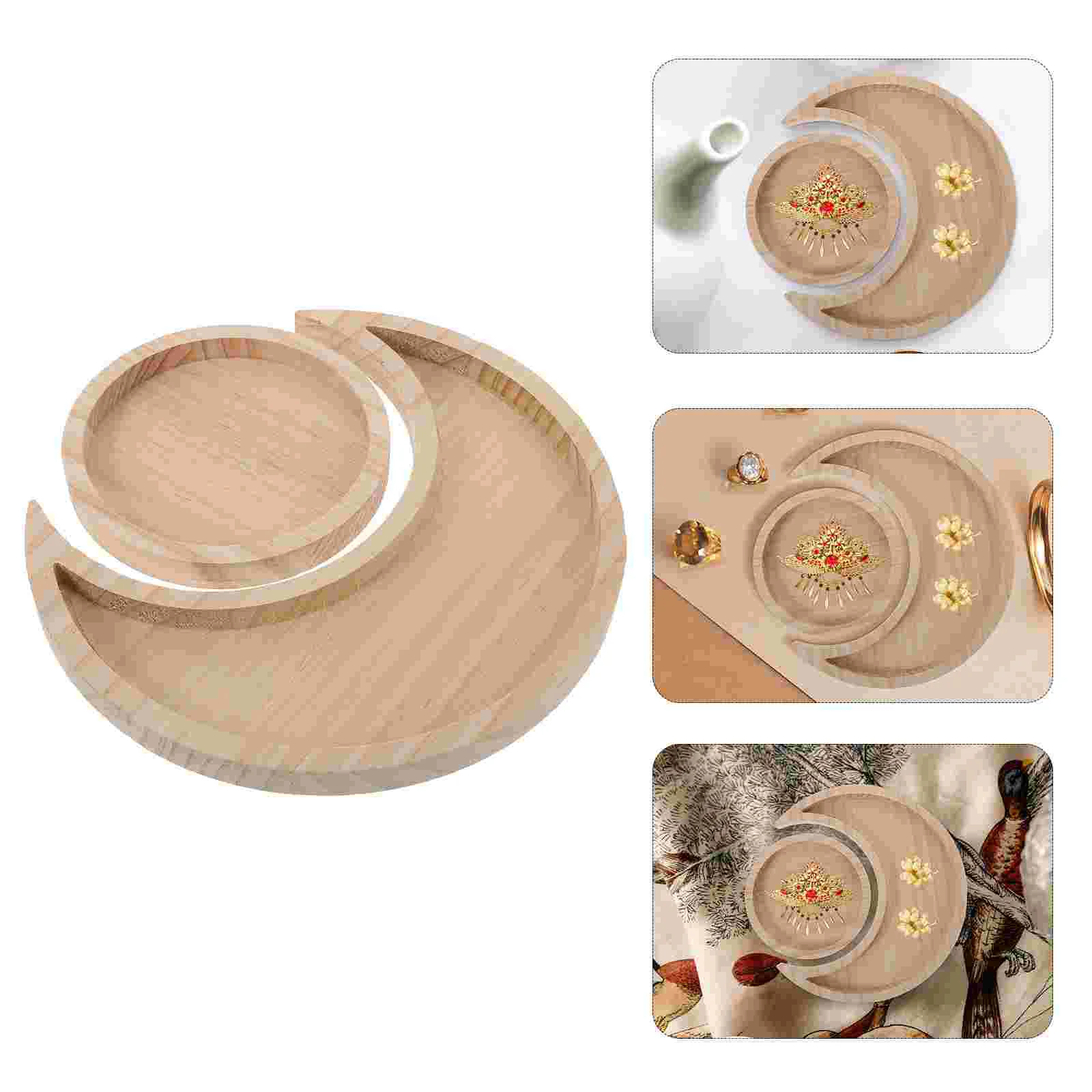 

Tray Moon Jewelry Wooden Dish Crystal Plate Holder Display Organizer Essential Oil Decorative Serving Trinket Ringplates Stone