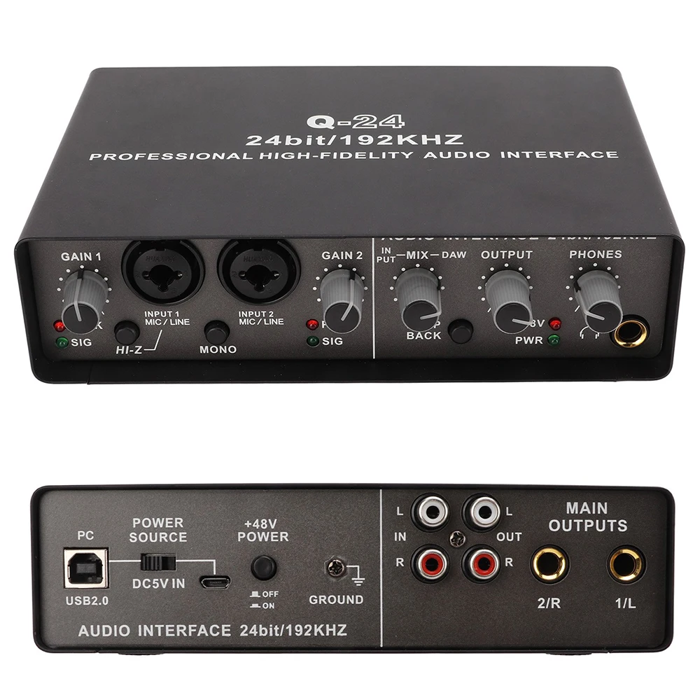 

Professional Audio Interface Sound Card with Monitoring Electric Guitar Live Recording Audio Extractor For Studio Singing Q24