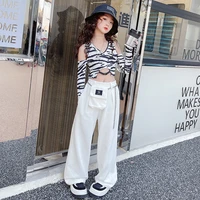 cool girls 2 pcs set teenage tank top and wide leg pants with chain kids suits children streetwear fashion outfits 5 to 14 yrs