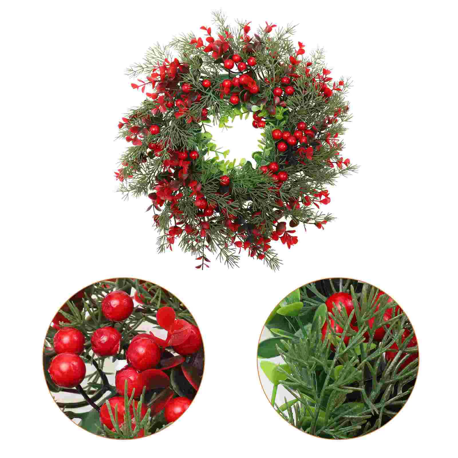 

Artificial Christmas Wreath Red Berry Pine Needles Wreath Handmade Xmas Holiday Winter Wreath Greenery Front Door Farmhouse