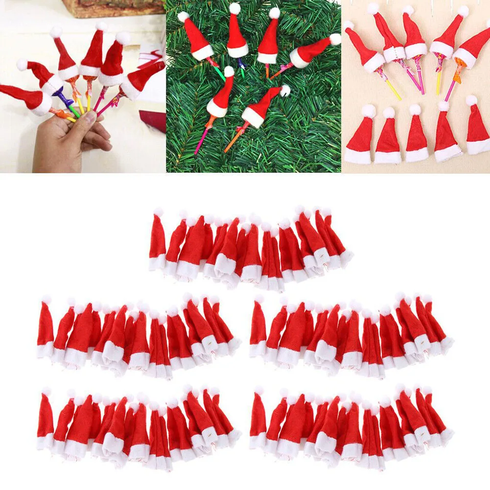 

50/100Pcs Christmas Candy Topping Hat With Mini Christmas Hat Navidad Christmas Decoration 2022 Santa Claus Santa Gift