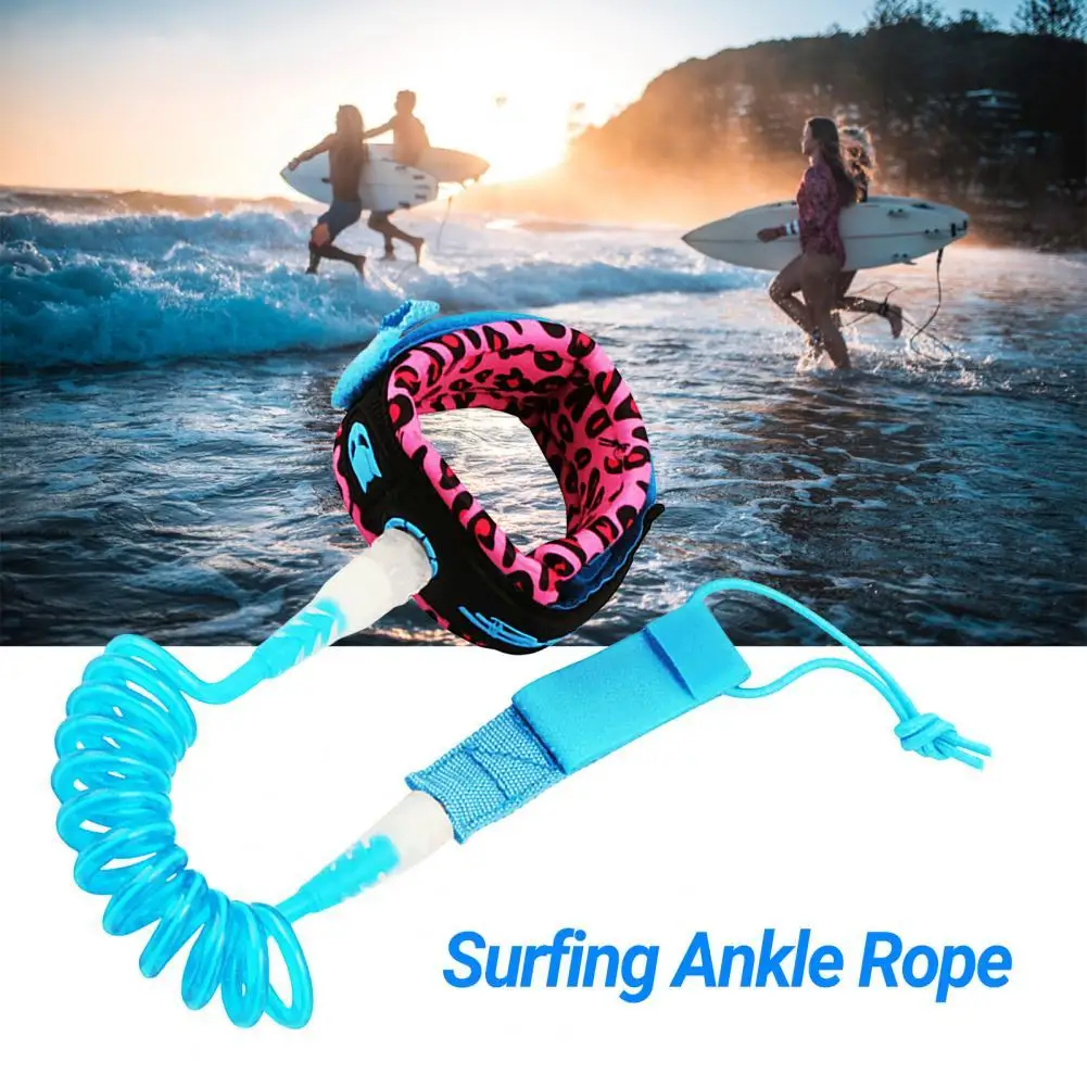 

360 Degrees Rotation Elastic Coiled Surfing Ankle Rope Hook Loop Fasteners Leopard Print Surfboard Ankle Leash Sports Goods