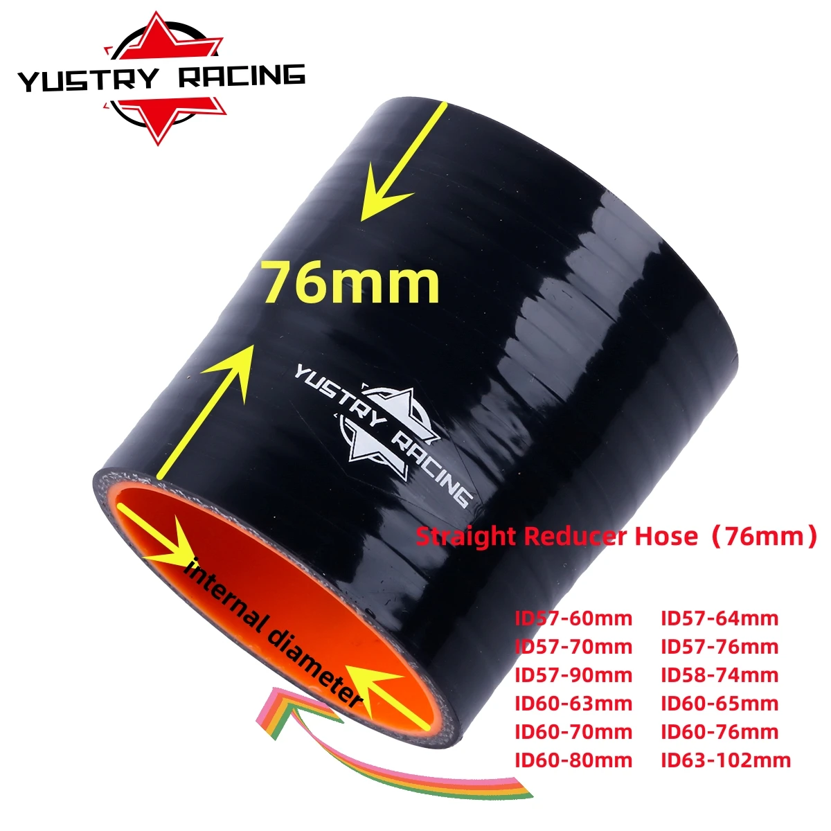 Черный 3-слойный шланг Длина: 76 мм Прямой силиконовый редуктор турбосоединитель ID