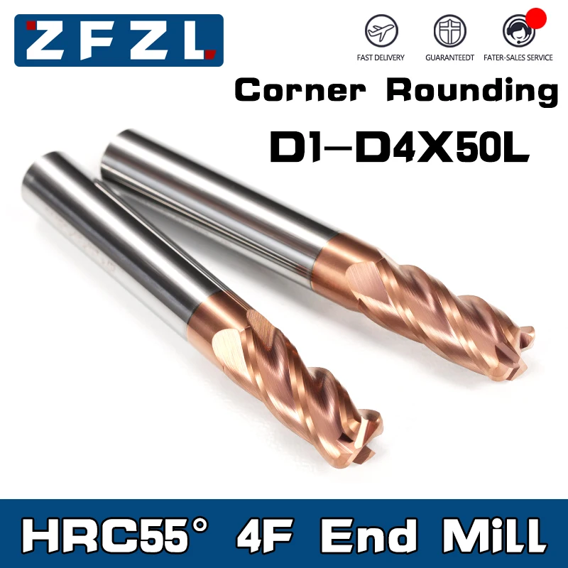 

HRC55 угловая радиальная торцевая фреза 1, 2, 4, 5, 6 мм, 50 л, 4 дюйма, инструмент для резки вольфрамовой стали с зеркальным покрытием, торцевые фрезы