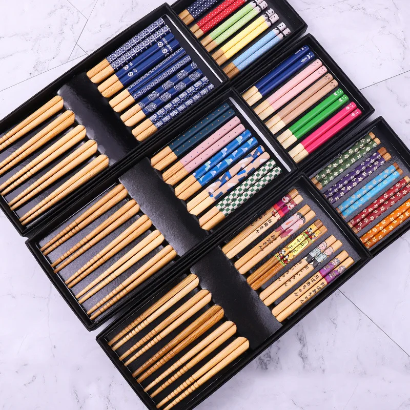 

Chopsticks Japanese Household Tableware Chopsticks 5 Pairs Set Bamboo Chopsticks Pointed Chopsticks Bamboo Non-Slip Tableware