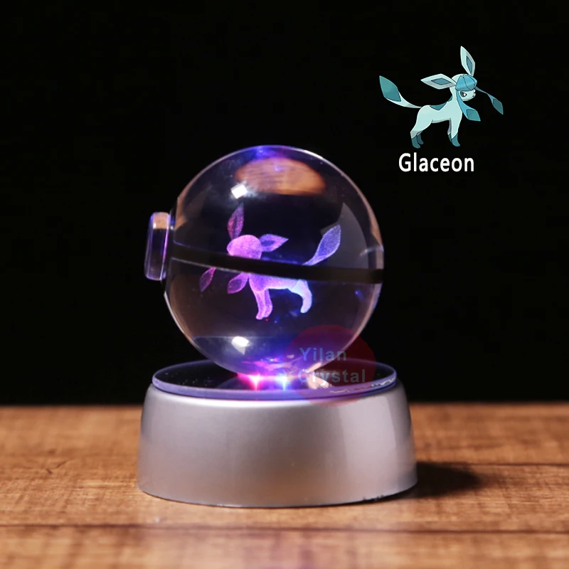 Аниме Покемон Glaceon 3D хрустальный мяч покебалл фигурки гравировка кристалл модель