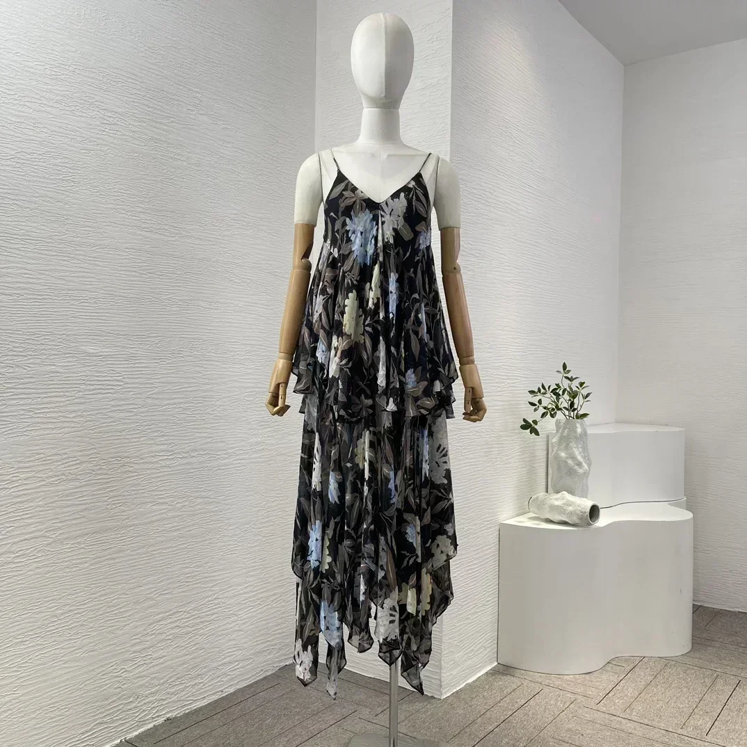 Высококачественная женская черная блузка без рукавов с цветочным принтом и