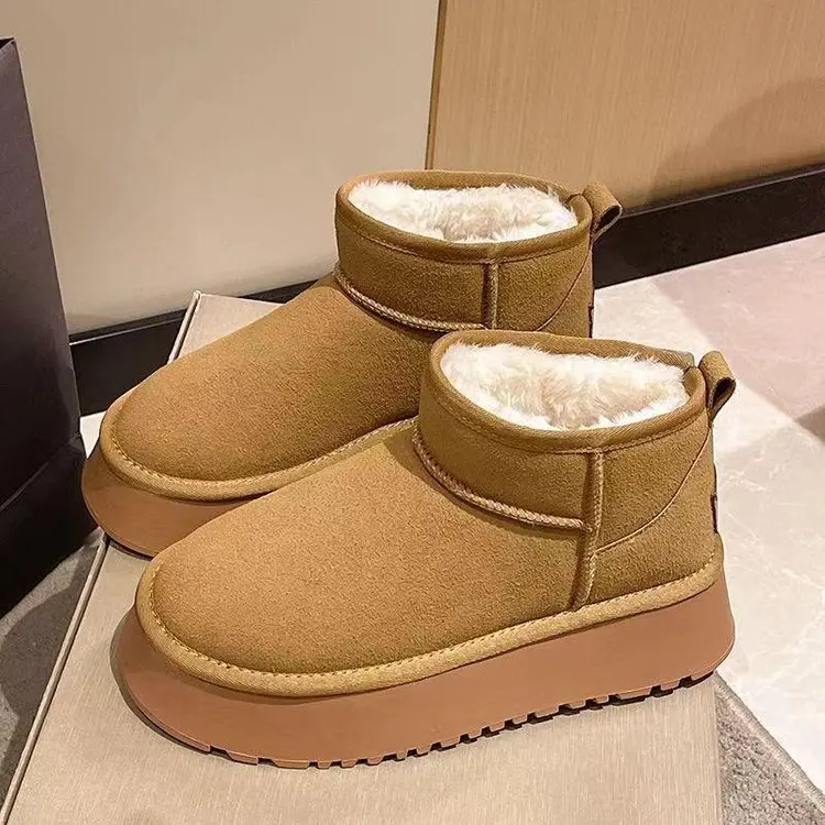 

2023 Sheepskin Wool Comprehensive Anti-skid Snow Boots Women's Mini Short Boots Warm Winter Thickened Women's Shoes Botas Mujer