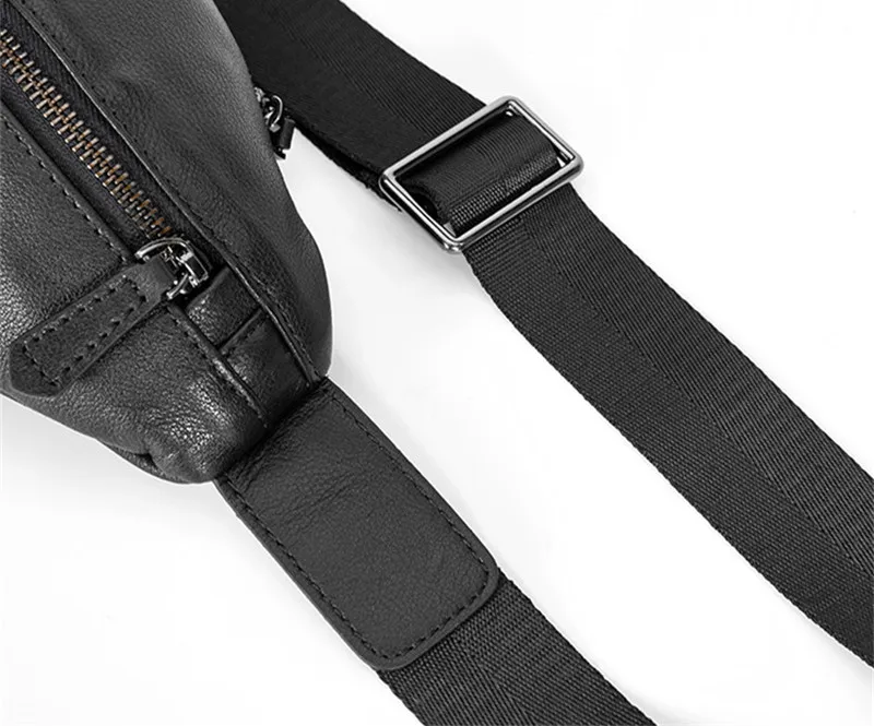 Casual splicing high quality genuine leather men's chest bag fashion designer natural cowhide black shoulder messenger bag