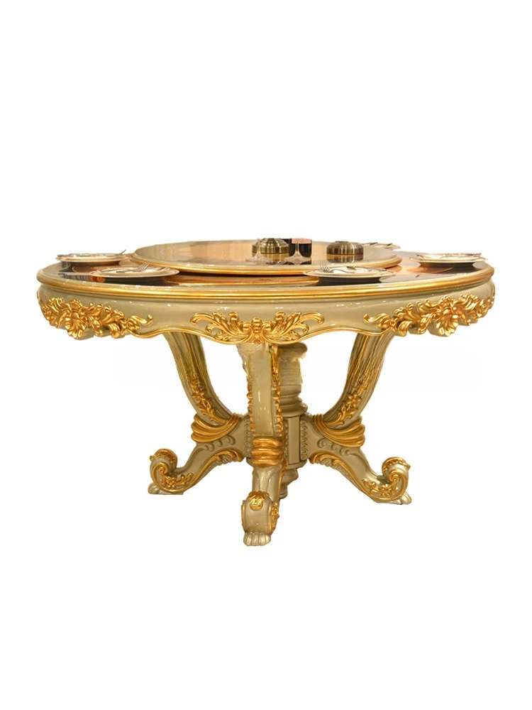 Combination, Solid Wood Carved Round Small Apartment 6/8 People Dining Room Furniture