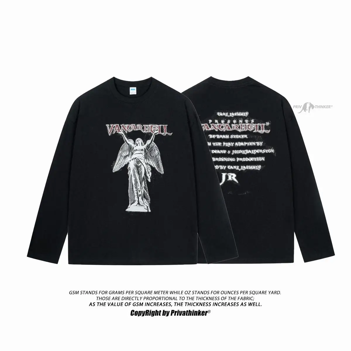 

Мужская хлопковая футболка с длинным рукавом Privathinker, винтажная Готическая футболка с буквенным принтом, Повседневная Свободная футболка в стиле унисекс, Y2k, на осень