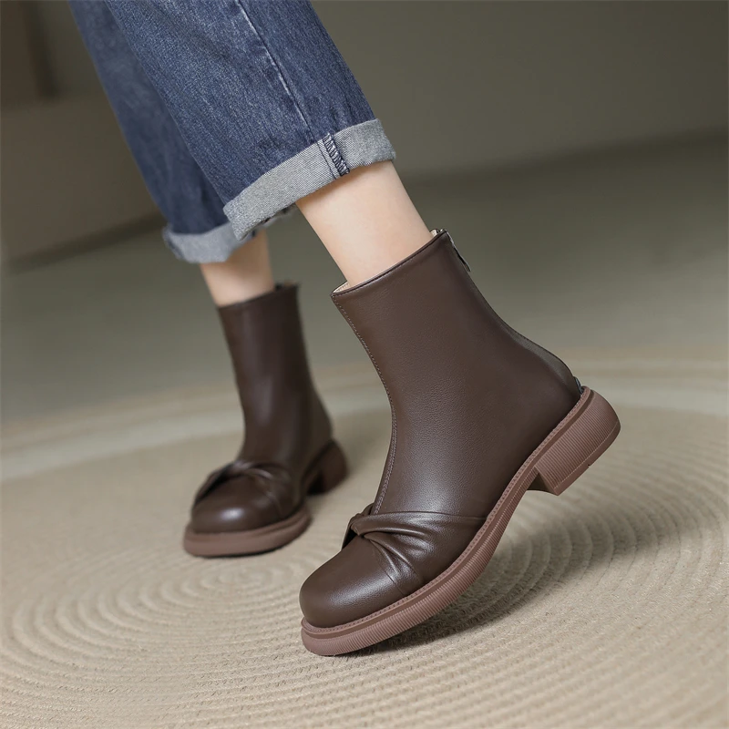 Gentle Wind Bow Ankle Boots 2023 Women Ankle Boots Commuter Low-heeled Ankle Boots Fashion Retro Back Zipper Round Toe Boots