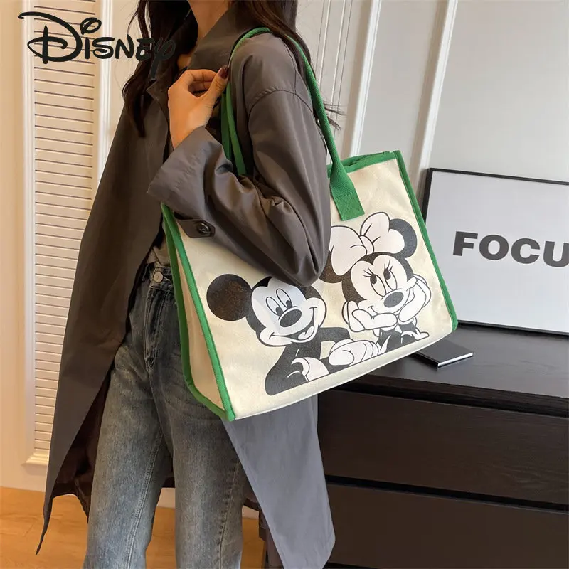 Disney New Women's Bag Fashion High Quality Canvas Women's Handbag Cartoon Casual Versatile Large Capacity Girls' Shoulder Bag