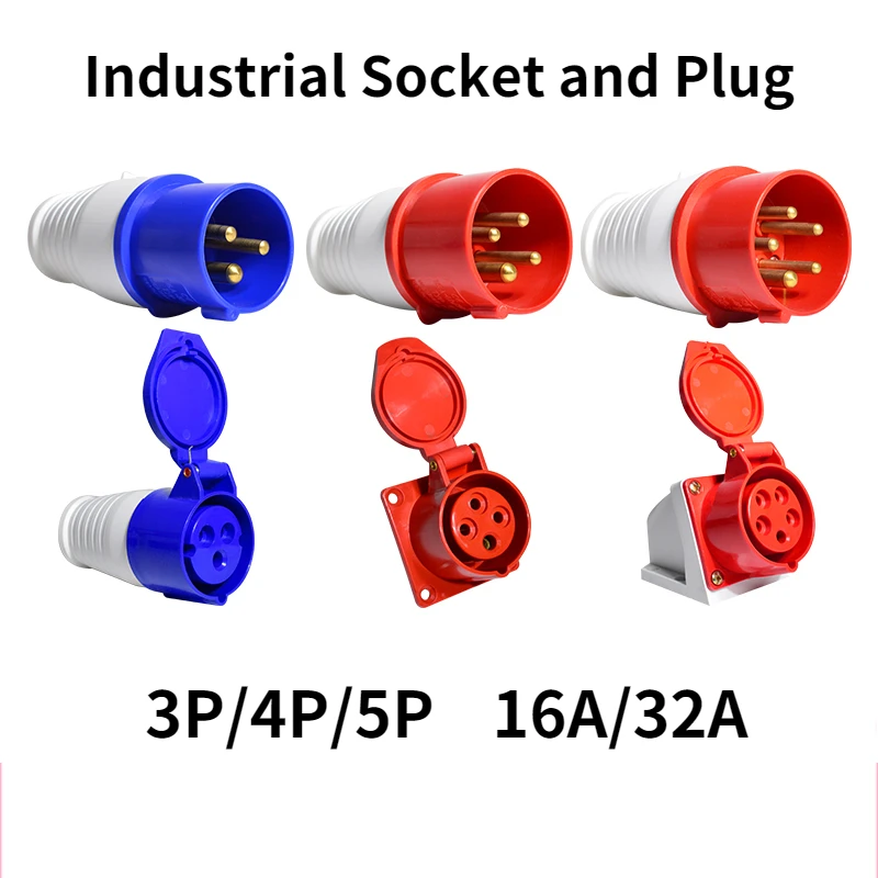 

10pcs/lot 16A 32A IP44 3/4/5Pin Panel Mount Industrial Plug Sockets Electrical Connector 220V 380V 415V MALE FEMALE