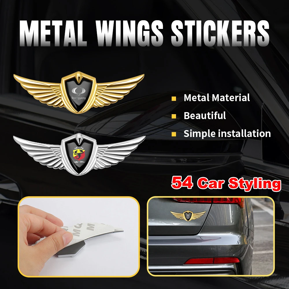 

3D Car Sticker Front Grill Metal Wings Styling Decor Auto Accessories For SsangYong Actyon Korando Kyron Musso Rexton Tivoli XLV