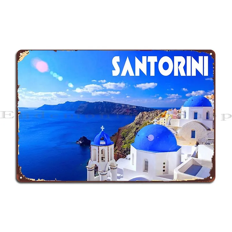Санторини Греция металлический плакат пластина классический дизайн паб роспись