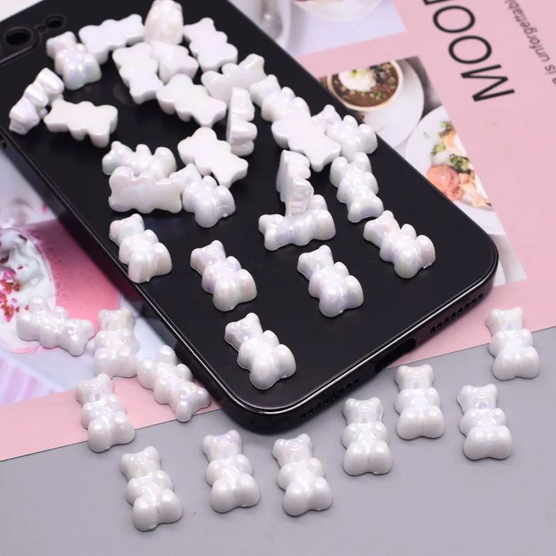 

20/100Pcs White AB color Acrylic bear Flat Back Planar Acrylic DIY Kids Hairpin phone Patch Crafts Materials Scrapbook