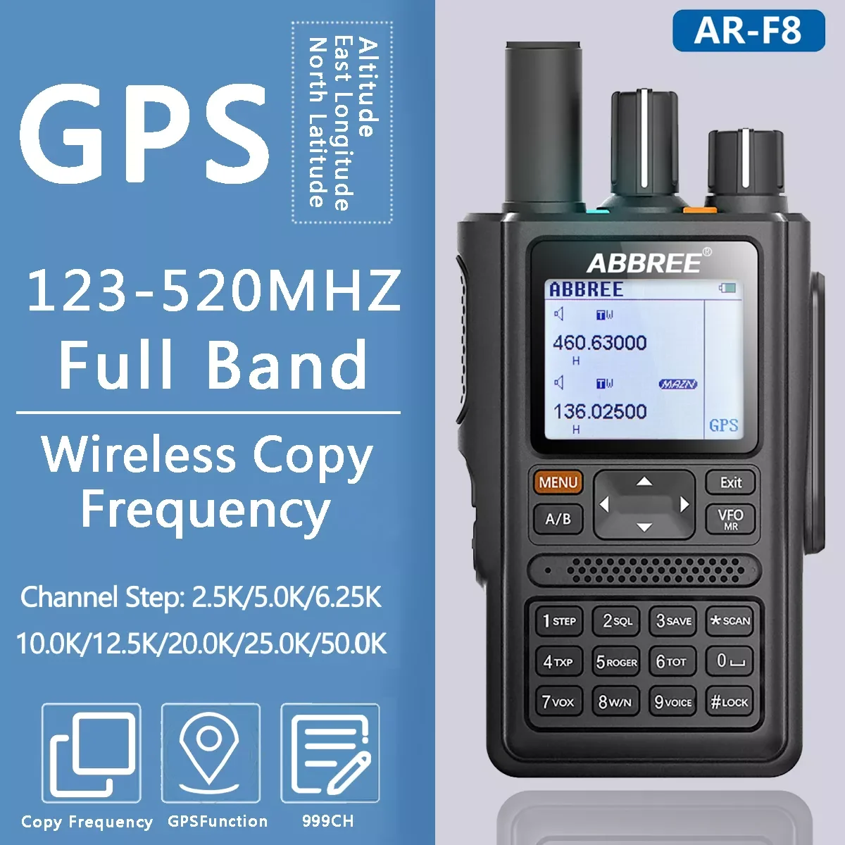 

NEW2023 AR-F8 GPS Transciver Full Band Walkie Talkie Outdoor Handheld Radio Aviation With 999CH SOS LCD Color Radio Walkie Talki