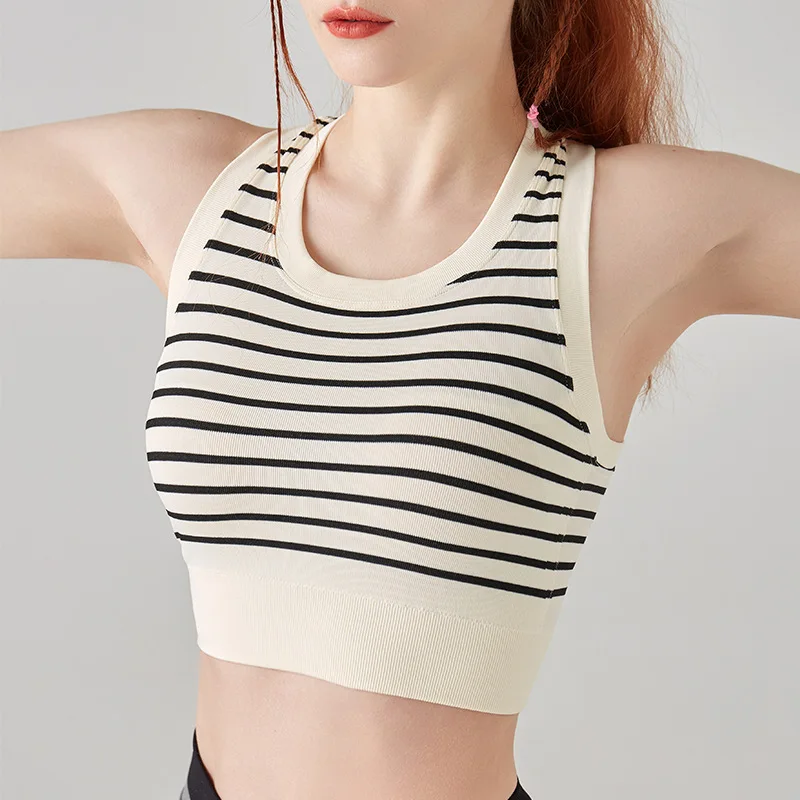 

X-HERR Sleeveless Stripe Sports Bra for Women Racerback High Support Yoga Fitness Crop Top Athletic Exercise Vest Tank Top