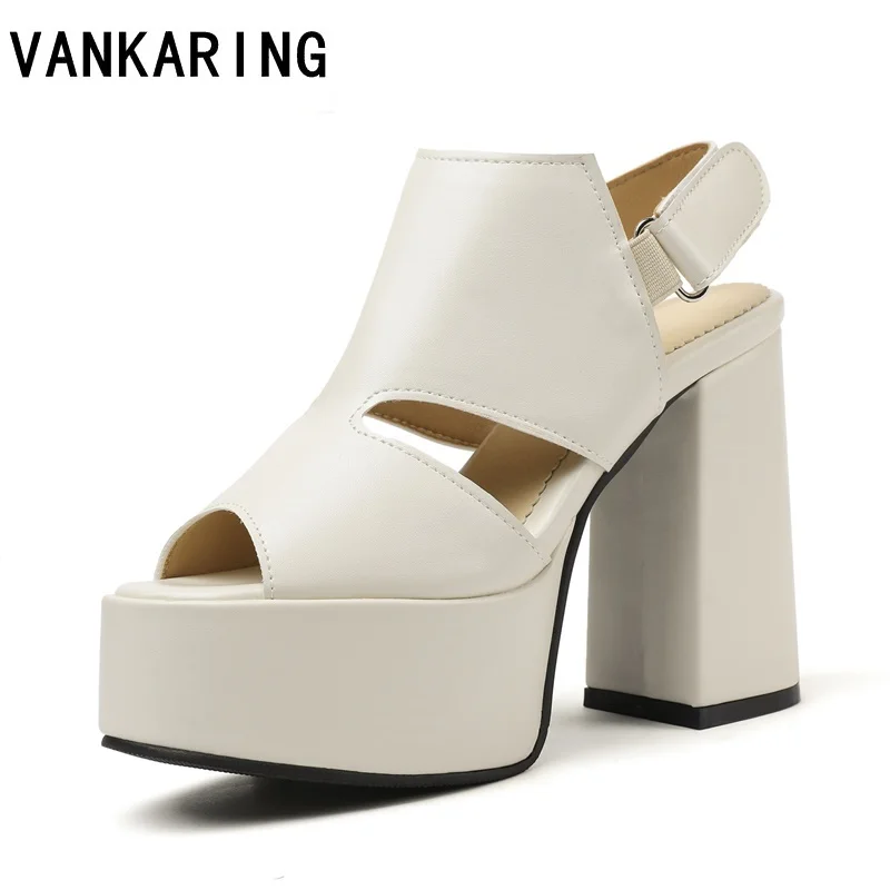 

punk women's sandals summer shoes fashion dress party shoes platform chunky high heels black white wedding beach shoes pumps