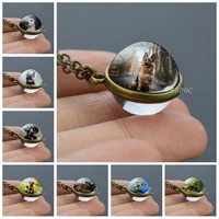 german shepherd dog angel necklace keychain crystal sphere pet dog jewelry charm double sided glass ball pendant dog lovers gift