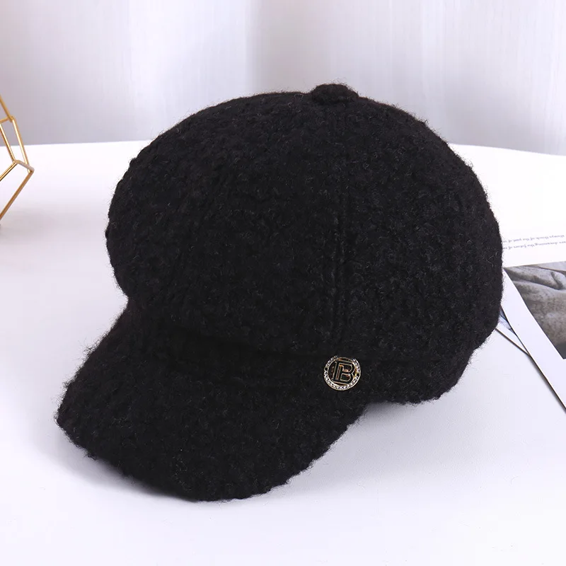 Осень-зима головные уборы для женщин с металлической кнопкой Восьмиугольные