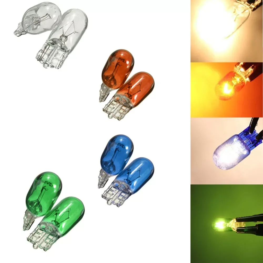 

10x T10 Halogen Bulb W5W White,Blue,Amber,Green Color 12V 5W 194 501 Bright Side Wedges Car Light Source Instrument Lamp #280440
