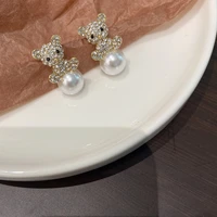 pearl personality bear korean version all match earrings silver needle hypoallergenic earrings 2022 exaggerated earrings jewelry