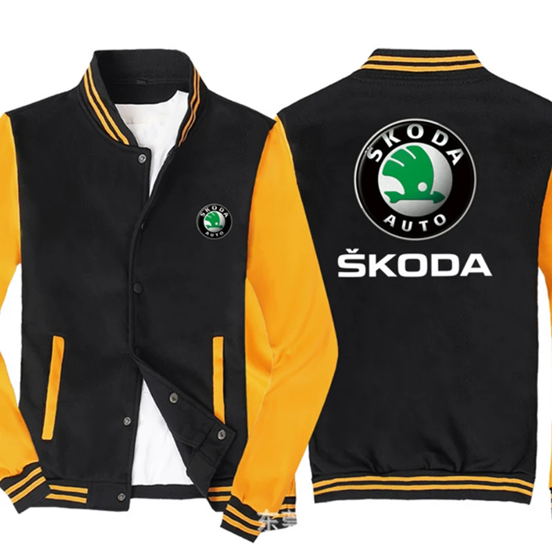 

Бейсбольная униформа для SKODA с автологотипом, яркая бейсбольная куртка в стиле хип-хоп