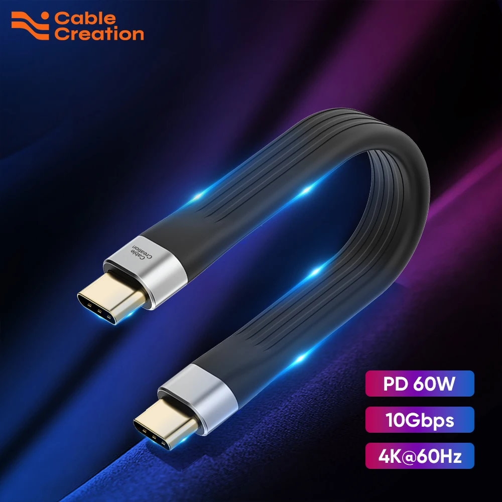 CableCreation USB Type C To Type C Data Cable Short USB 3.1 Gen2 10Gbps PD 60W 3A Fast Charging 4K 60Hz USB C Thunderbolt 3 Cord