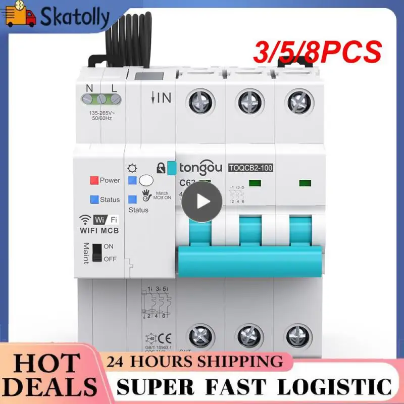 

3/5/8PCS Wifi Smart Reclosing Switch Timer Measurement Circuit Breaker Smart Life 3p 63a Wireless Automatic Mcb Tuya Smart