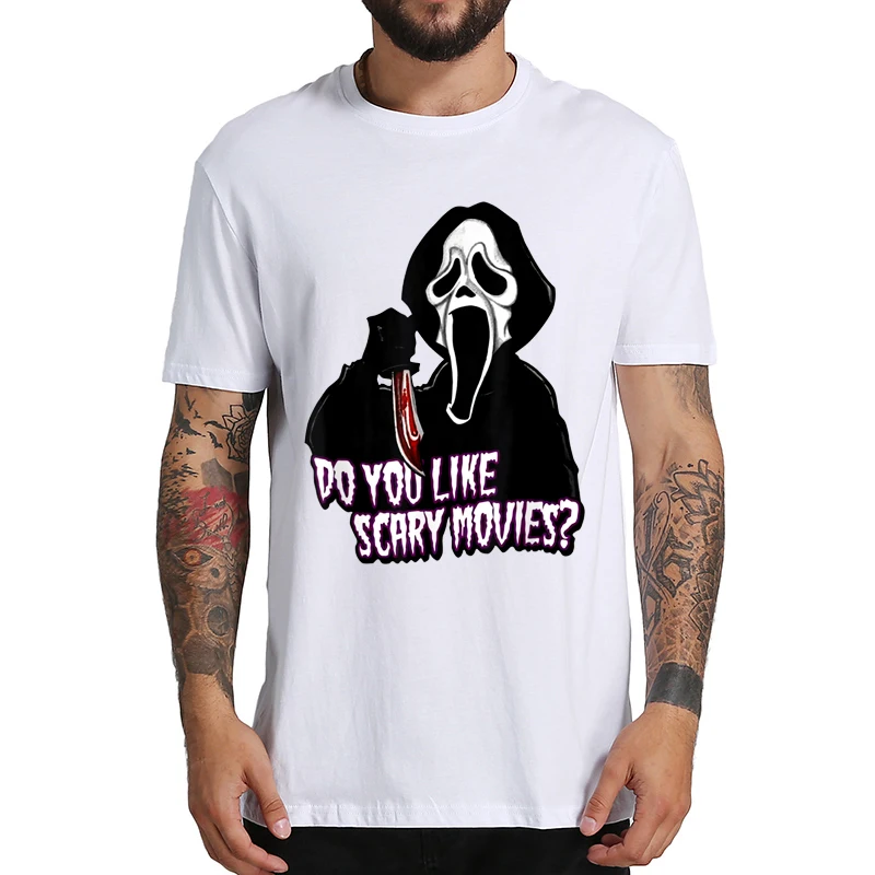 

Kaus Lucu Film Seram Do You Like Kaus Klasik Halloween Horor Wajah Hantu Kaus 100% Katun Ukuran UE Camiseta