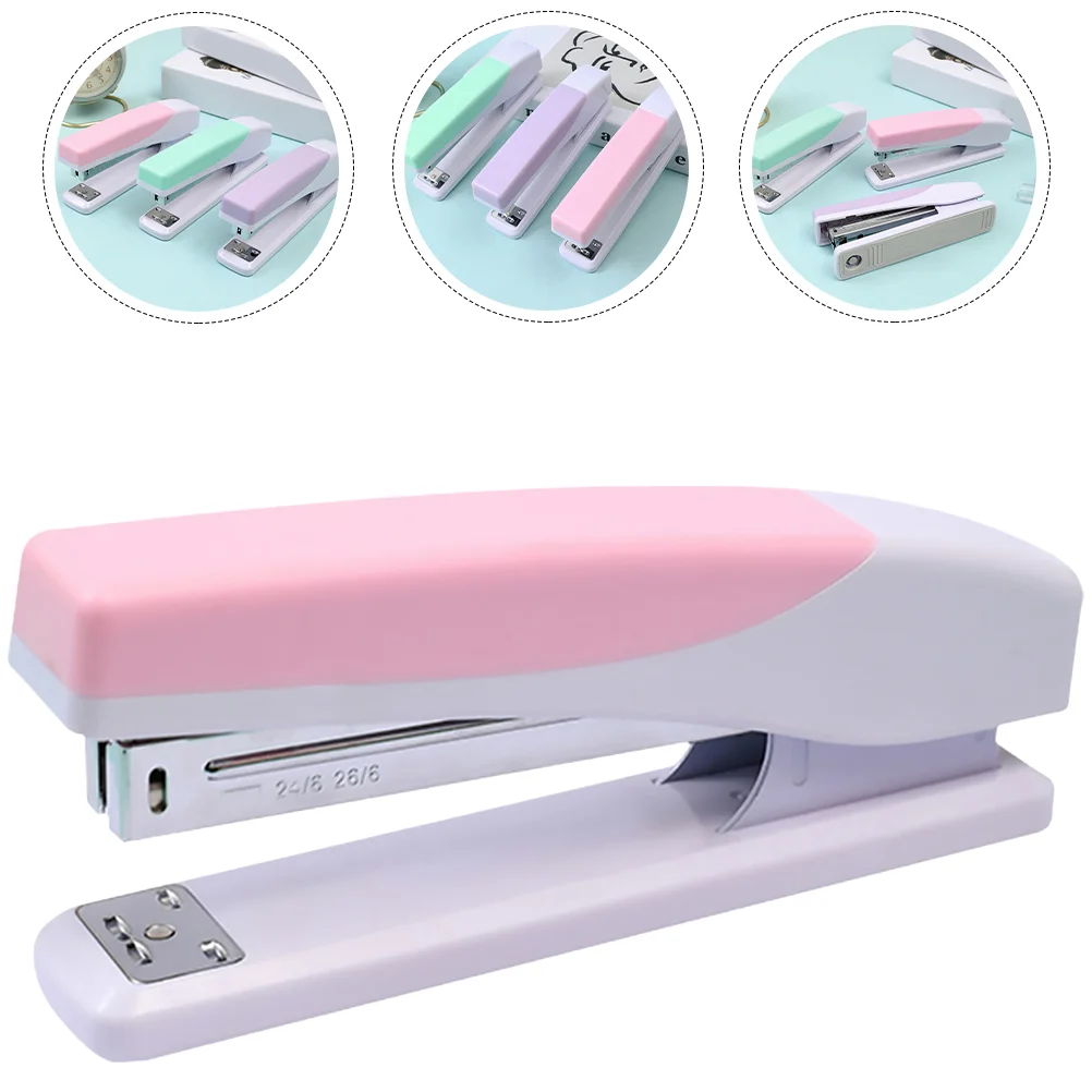 

Office Desk Decor Stapler Multi-use Tool Home Portable Hand Stapler Desktop 14.5X3.3CM Must Have Labor-saving Binding Pink