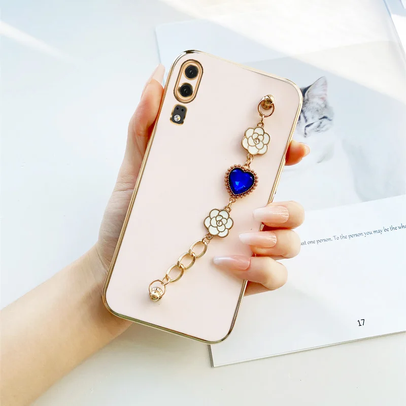 

Dark Blue Love Chain Bracelet Case for Huawei P20 P30 Lite New Edition P20 Pro P40 Nova 3E 4E Flower Love Women's Bracelet