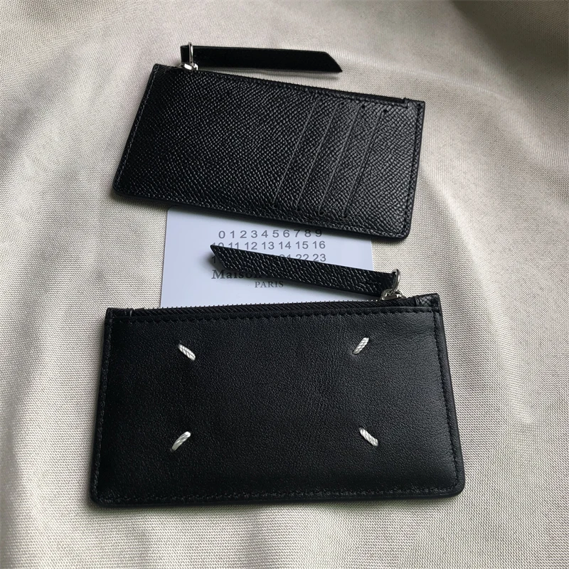 

MM6 Men's and Women's Black Cowhide Practical Coin Wallet Card Bag