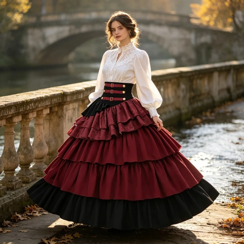 Фото Платье Victoria Retro с завышенной талией, асимметричное, с драпировкой, длинное, женское, в стиле темной готики, для ролевых игр и выступлений №2