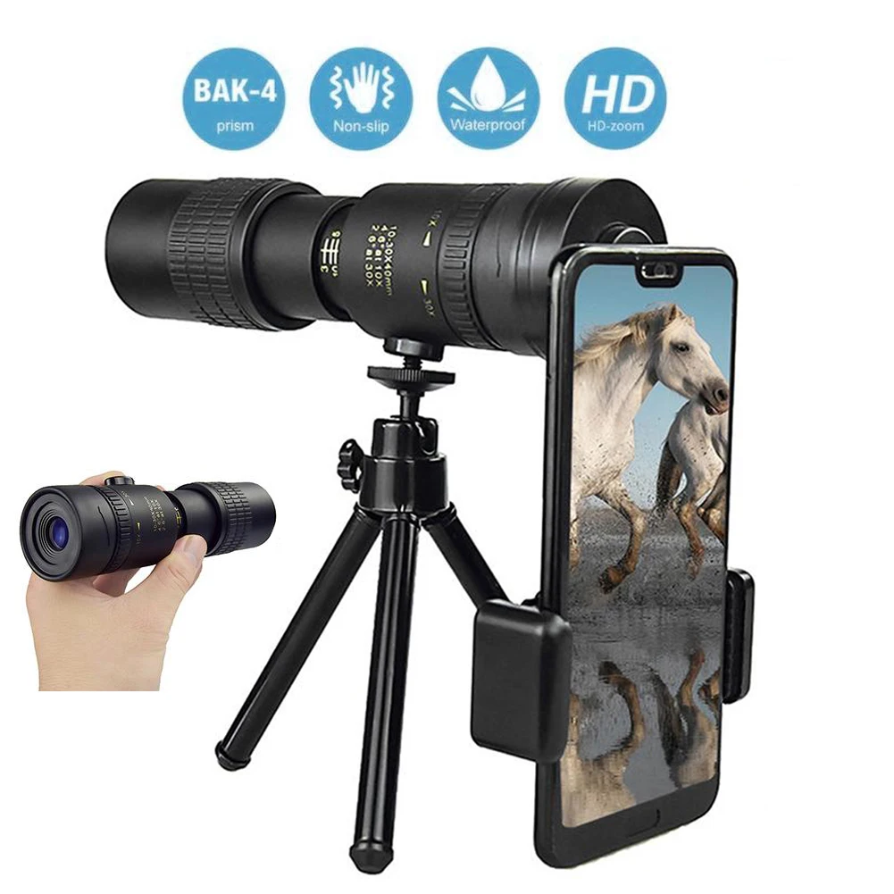 Caza Powerful HD Monocular Telescope 10-30X30 Zoom Long Range Handheld Binoculars Spyglass Lightweight for Hunting Camping Gifts