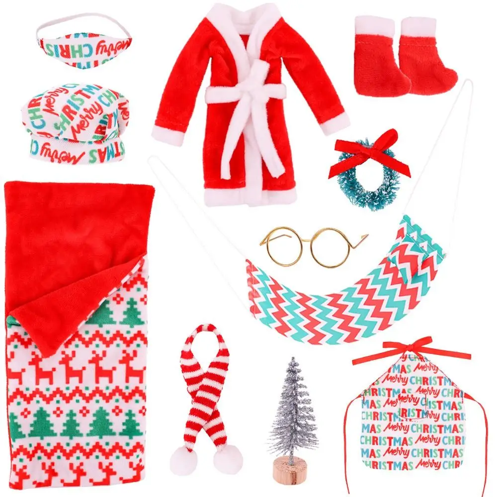 

12Pcs Christmas Doll Clothes Christmas Bookshelf Elf Doll Sleepbag Pajama Gown Hammock Combination DIY Doll Accessories