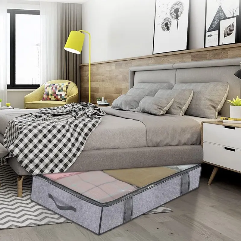 Underbed Clothing Organizer Clear Cover Foldable with Carry Handles Breathable Under the Bed