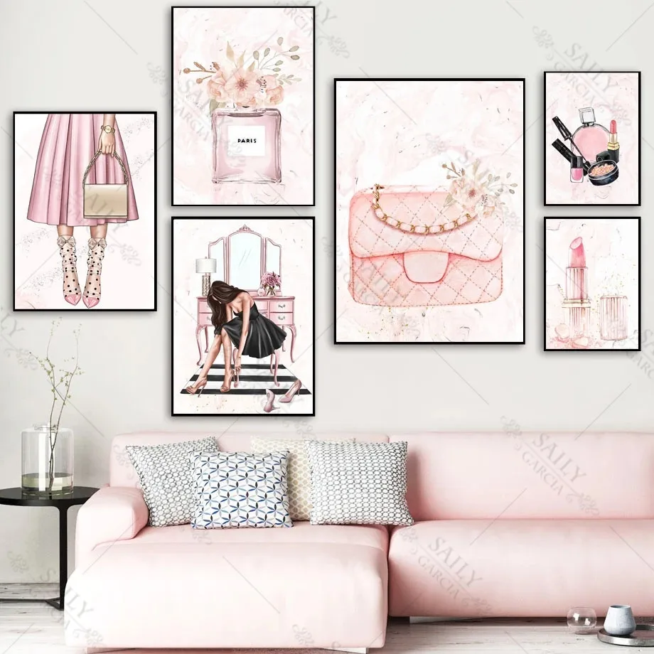 

Fashion Home Decor Posters and Prints High Heels Lipstick Perfume Canvas Painting Beauty Girl Wall Art Pictures for Living Room