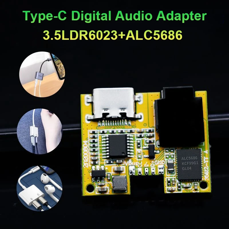 

Type-C Digital Audio Adapter 3.5LDR6023+ALC5686 Listening To Songs Charging 2 In1 Digital Audio Decode Board PCBA Module