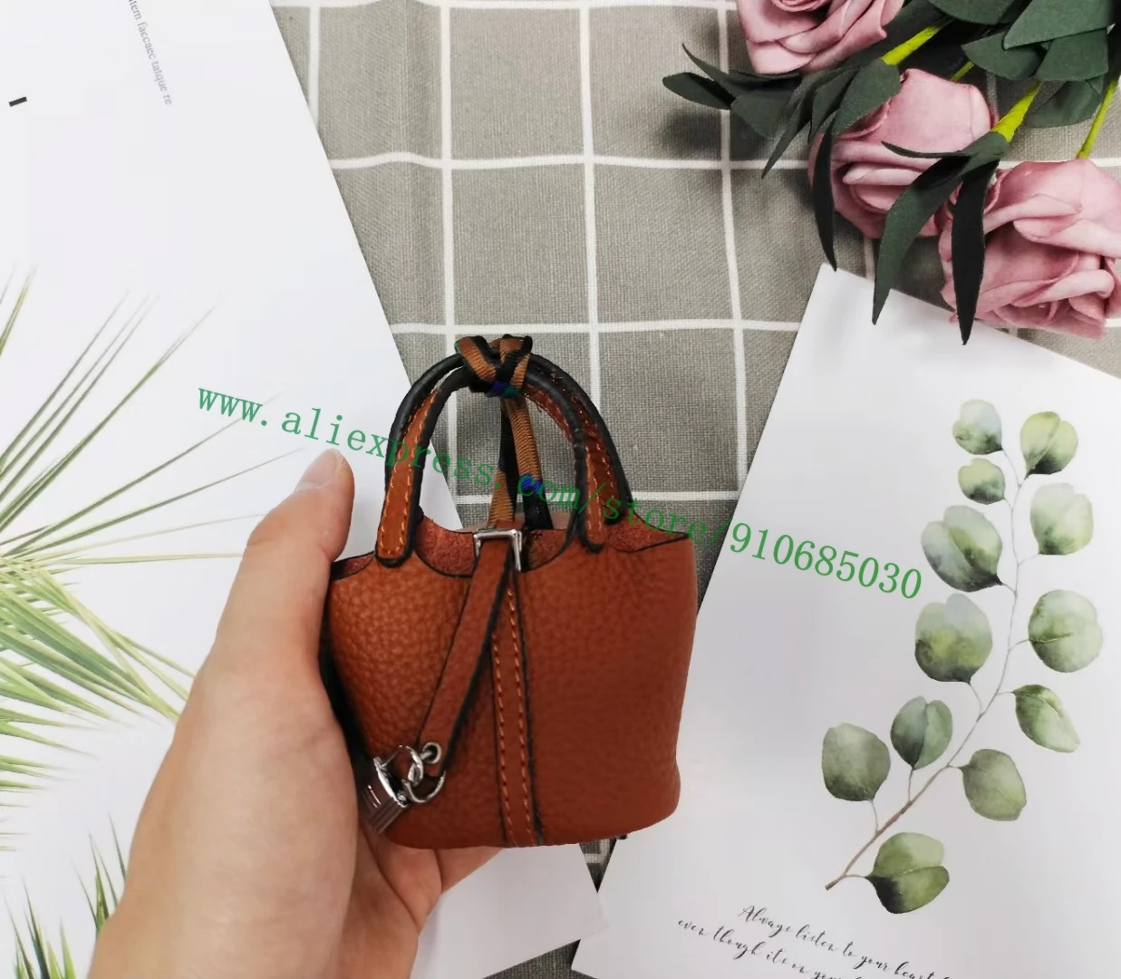 Genuine Grained Calfskin Little Cute Small H Bag Charm Accessories For Designer Handbag Purse Decoration Hanging Ornament Gift