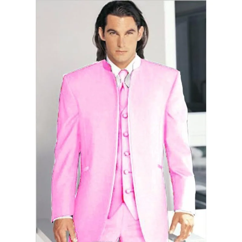 

2022 Handsome Pink Groom men suit Tuxedos Blazer costume homme Groomsmen Mens Prom Cothing Business Suits (Jacket+Pants+Vest)